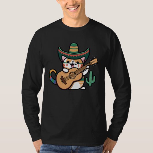 Cat Playing Guitar Cinco De Mayo Cat Sombrero Mexi T-shirt (Voorkant)
