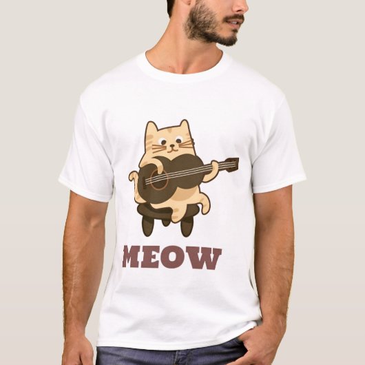 Cat Playing Guitar – Funny Meow Kat Muziekontwerp T-shirt (Voorkant)