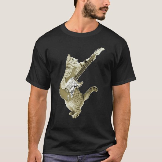Cat Playing Guitar Kitten Guitarist Rockstar T-shirt (Voorkant)