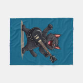 Cat Playing Guitar Rock And Roll Rock Star Funny Fleece Deken (Voorkant (Horizontaal))