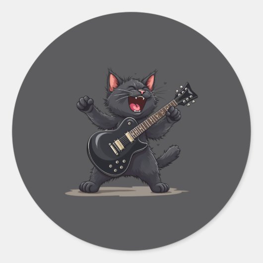 Cat Playing Guitar Rock And Roll Rock Star Funny  Ronde Sticker (Voorkant)
