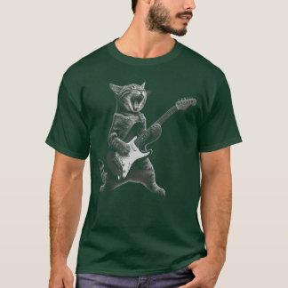 Cat Playing Guitar Rock and Roll voor mannen Vrouw T-shirt
