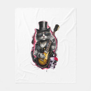 Cat Playing Guitar Rock & Roll jaren 80 jaren 90 R Fleece Deken