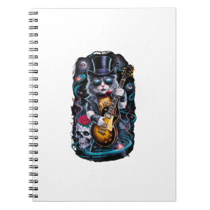Cat Playing Guitar Rock & Roll jaren 80 jaren 90 R Notitieboek