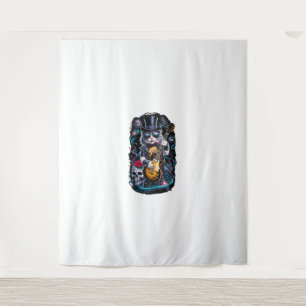 Cat Playing Guitar Rock & Roll jaren 80 jaren 90 R Wandkleed