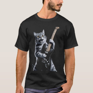 Cat Playing Guitar Rock Star Rock and Roll Fest, V T-shirt