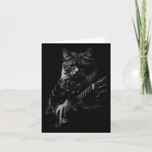 Cat Playing Guitar Rock Star Rock And Roll Men Wom Kaart (Voorkant)