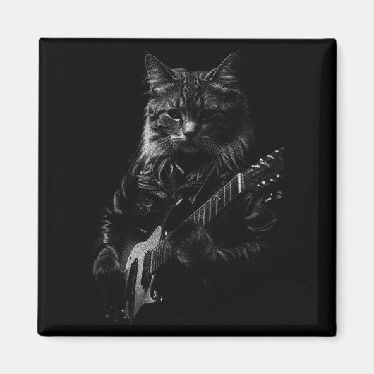 Cat Playing Guitar Rock Star Rock And Roll Men Wom Magneet (Voorkant)
