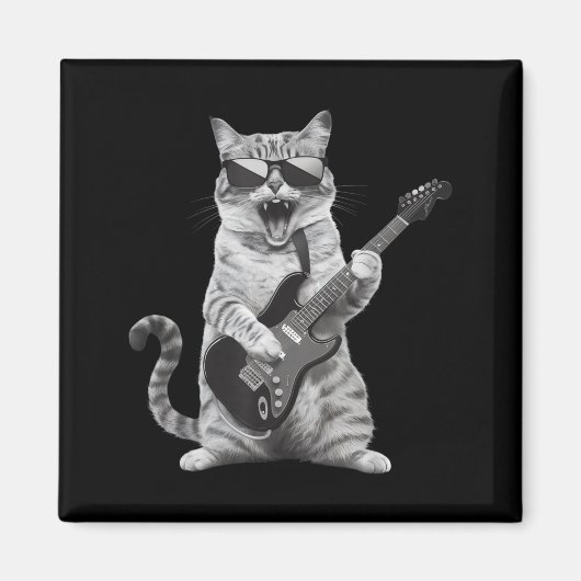 Cat Playing Guitar Rock Star Rock And Roll Men Wom Magneet (Voorkant)