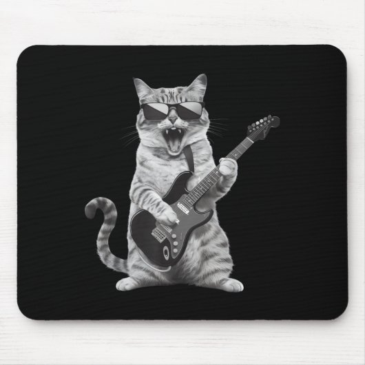 Cat Playing Guitar Rock Star Rock And Roll Men Wom Muismat (Voorkant)