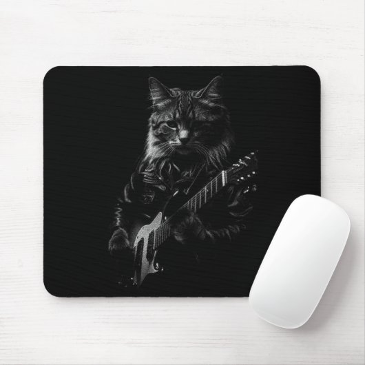 Cat Playing Guitar Rock Star Rock And Roll Men Wom Muismat (Met muis)