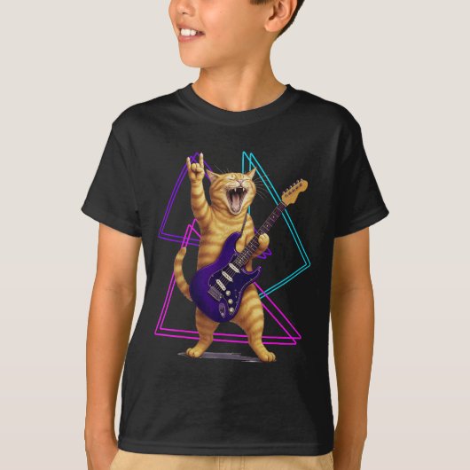 Cat Playing Guitar Rock Star Rock And Roll Men Wom T-shirt (Voorkant)