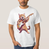 Cat Playing Guitar Rock T-SHIRT (Voorkant)