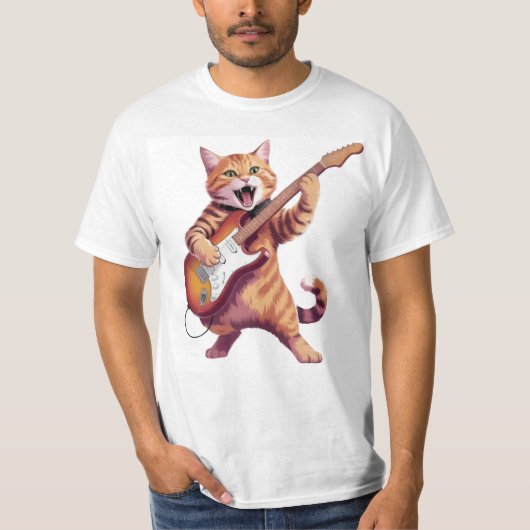 Cat Playing Guitar Rock T-SHIRT (Voorkant)