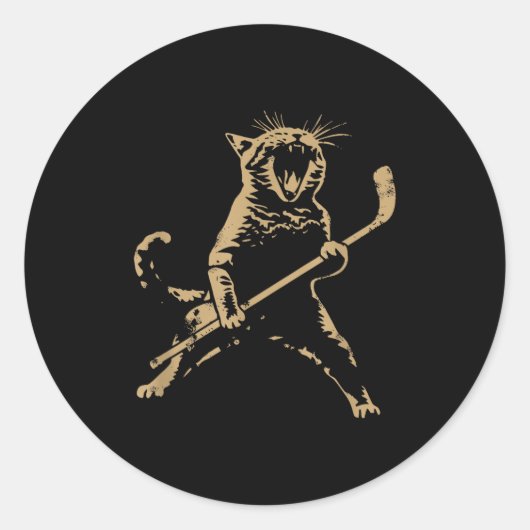 Cat Playing Ice Hockey  Ronde Sticker (Voorkant)