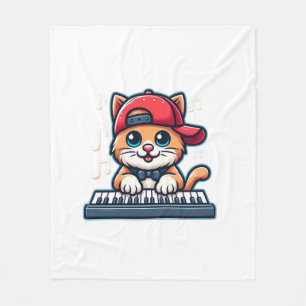 Cat Playing Piano Design voor Muziek en Kattenlief Fleece Deken