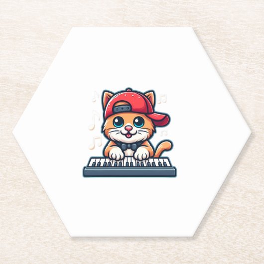 Cat Playing Piano Design voor Muziek en Kattenlief Kartonnen Onderzetters (Voorkant)