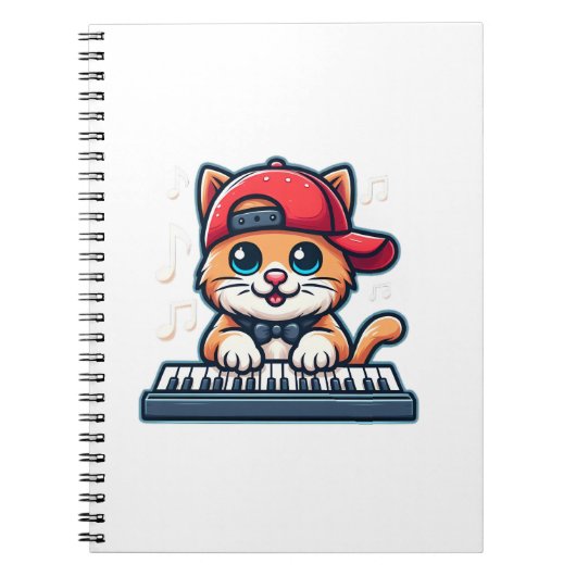 Cat Playing Piano Design voor Muziek en Kattenlief Notitieboek (Voorkant)