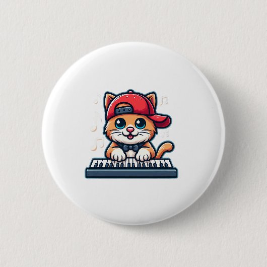 Cat Playing Piano Design voor Muziek en Kattenlief Ronde Button 5,7 Cm (Voorkant)