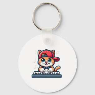 Cat Playing Piano Design voor Muziek en Kattenlief Sleutelhanger
