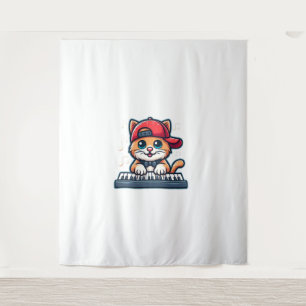 Cat Playing Piano Design voor Muziek en Kattenlief Wandkleed
