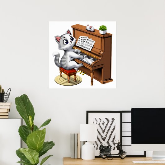 Cat Playing Piano Poster (Thuiskantoor)