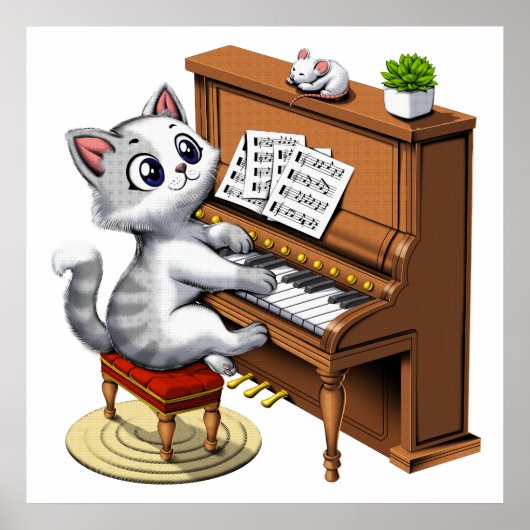 Cat Playing Piano Poster (Voorkant)