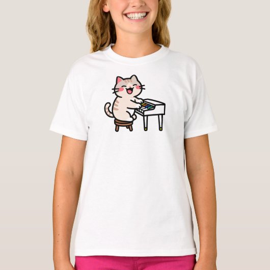 Cat Playing Piano T-shirt (Voorkant)