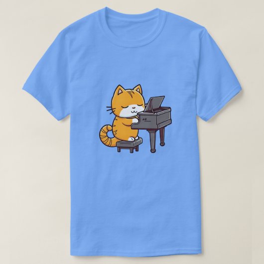 Cat Playing Piano T-shirt (Design voorkant)