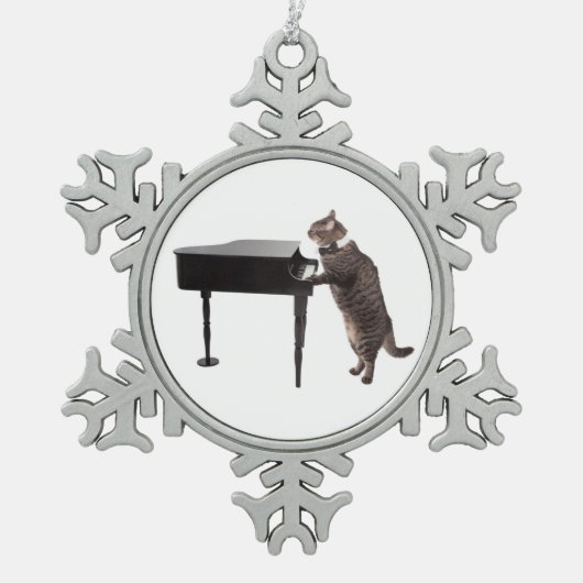 Cat Playing Piano Tin Sneeuwvlok Ornament (Voorkant)