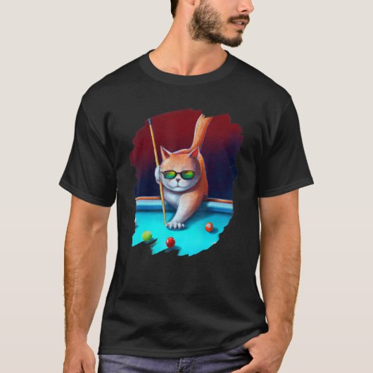 Cat Playing Pool Billiards in Lounge Cool Cats 1 T-shirt (Voorkant)