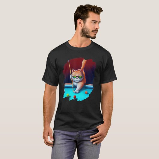 Cat Playing Pool Billiards in Lounge Cool Cats 1 T-shirt (Voorkant volledig)