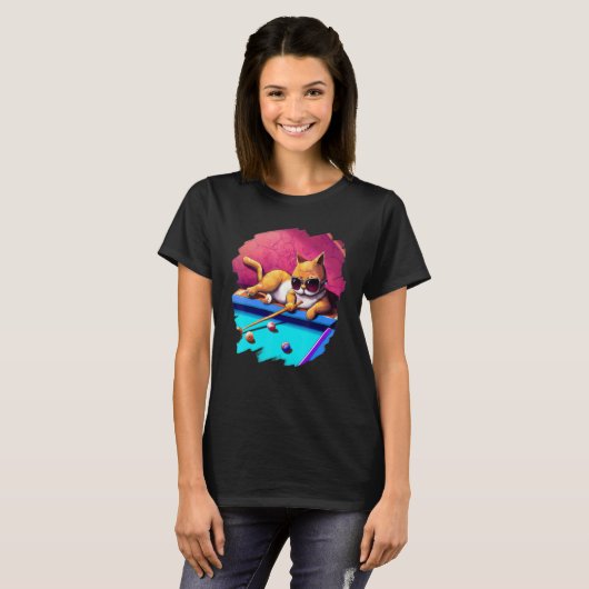Cat Playing Pool Billiards in Lounge Cool  Cats 2 T-shirt (Voorkant volledig)