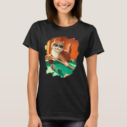 Cat Playing Pool Billiards in Lounge Cool Cats T-shirt (Voorkant)
