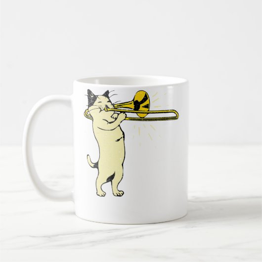 Cat Playing Trombone Jazz Music Cool Novelty Koffiemok (Links)