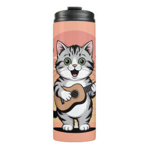 Cat Playing Ukulele Travel Thermosbeker