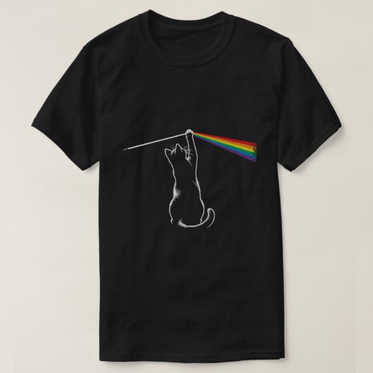 Cat Playing With Light | Minimal Rainbow Design T-shirt (Design voorkant)