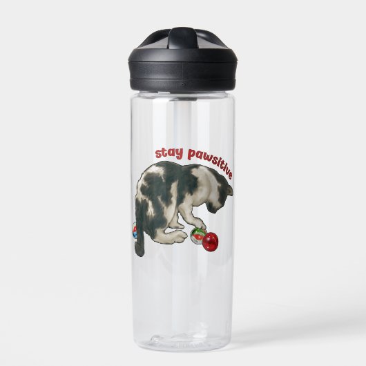 Cat Playing with MARBLES, Stay Pawsitive, Pun Waterfles (Voorkant)