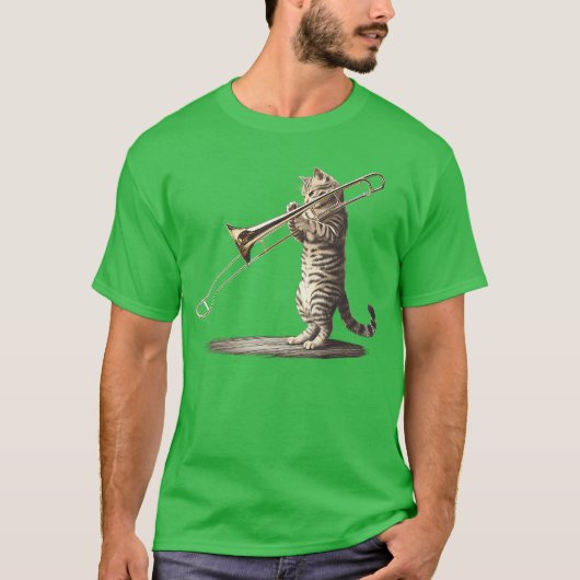 Cat Playingrombone Loverrombonist Music Instrument T-shirt (Voorkant)