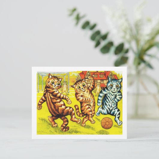 Cat Plays Football, Louis Wain Briefkaart (Staand voorkant)