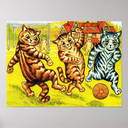 Cat Plays Football, Louis Wain Poster (Voorkant)
