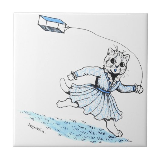 Cat Plays Kite, Louis Wain Tegeltje (Voorkant)