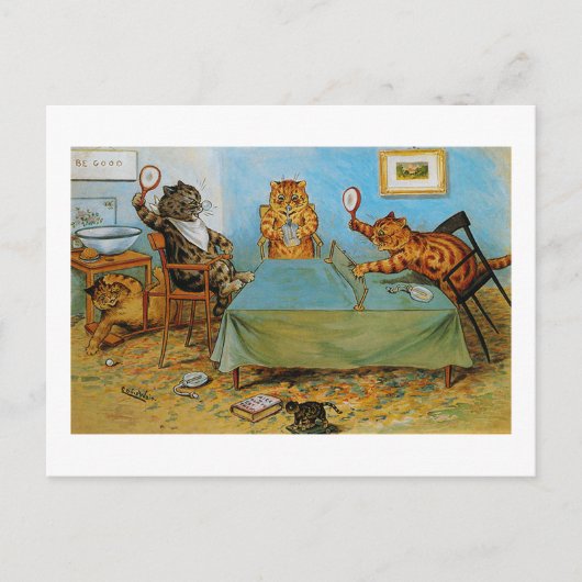 Cat Plays Table tennis, Louis Wain Briefkaart (Voorkant)