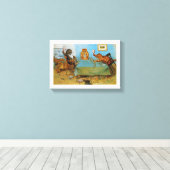 Cat Plays Table tennis, Louis Wain Canvas Afdruk (Insitu (Houten vloer))