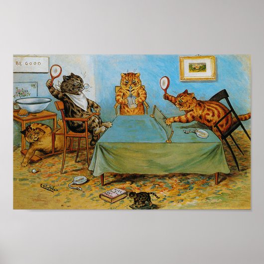 Cat Plays Table tennis, Louis Wain Poster (Voorkant)