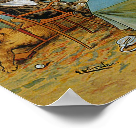 Cat Plays Table tennis, Louis Wain Poster (Hoek)