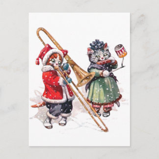 Cat Plays Trombone in the Snow Briefkaart