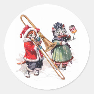 Cat Plays Trombone in the Snow Ronde Sticker