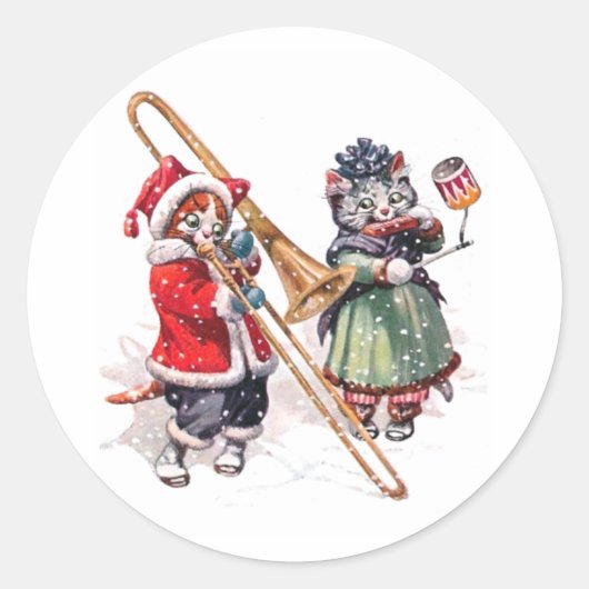 Cat Plays Trombone in the Snow Ronde Sticker (Voorkant)