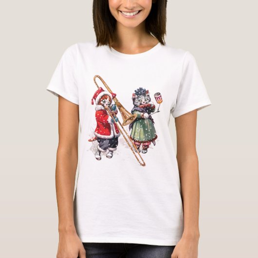 Cat Plays Trombone in the Snow T-shirt (Voorkant)